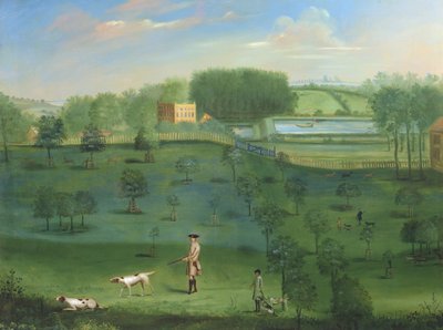 Country house scene with deer and arboretum by Balthasar Nebot